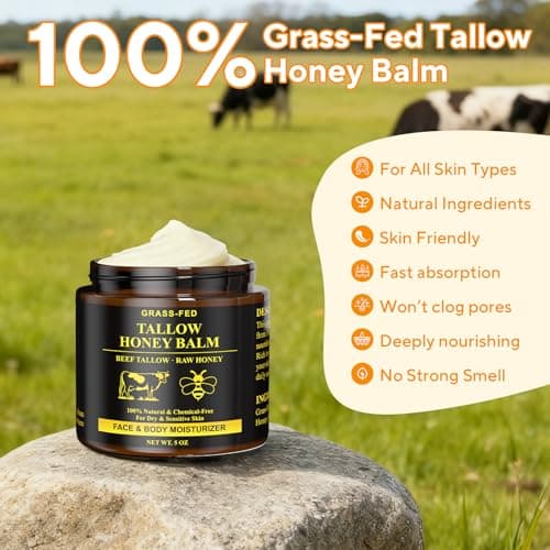 Henjaca Beef Tallow for Skin, Tallow and Honey Balm, 5 oz Organic Grass-Fed Whipped Beef Tallow Cream, Deep Moisturizing Facial & Body Balm, 100% Natural Face Moisturizer for All Skin Types - Thumbnail 2
