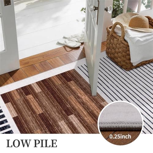 YIHOUSE 6x9 Washable Area Rugs for Living Room, Tan Black and White Striped Rug for Bedroom Non Slip Low Pile, Minimalist Modern Geometric Carpet for Entryway Room Office Home Decor - Thumbnail 5