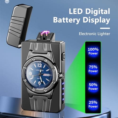 TIKIUKI Luxury Windproof Dual Arc LED Display USB Rechargeable Plasma Lighter Elegant Gift for Birthday Father's Day and Special Occasions（Black ice Blue） - Thumbnail 6