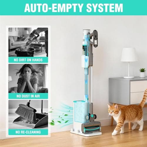 HAUSHOF Cordless Vacuum Cleaner with Auto Empty Station, 250W Motor, HEPA Filter, Anti-Tangle Brushroll, Stick Vacuum for Pet Hair, Hardwood Floors, Carpets - Thumbnail 2