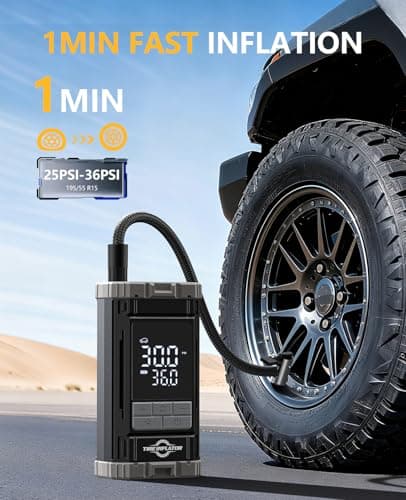 Aneson Tire Inflator Portable Air Compressor, 2X Fast Air Pump with Digital Gauge 150 PSI, Auto Shutoff for Roadside Inflation, Daily Car Care, Motorcycles, Bikes, and Sports Ball, One-Click Start - Thumbnail 2