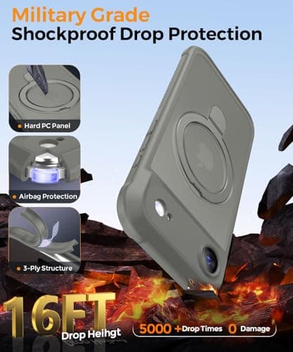 MOCCA Design for iPhone Air Case, Compatible with Magsafe [Premium Invisible Magnetic Ring Stand] [Military Drop Protection] Full Camera Guard Translucent Matte Slim Phone Cover 6.5",Titanium Gray - Thumbnail 5