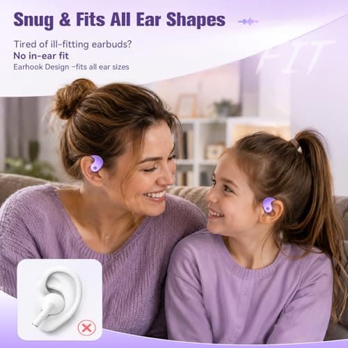 Xmenha Over The Ear Earbuds Open Ear Buds Headphones Over Ear Air Bone Conduction Earbuds Earphones Bone Conducting Air Bone Conduction Headphones Bluetooth Over-Ear Purple - Thumbnail 3