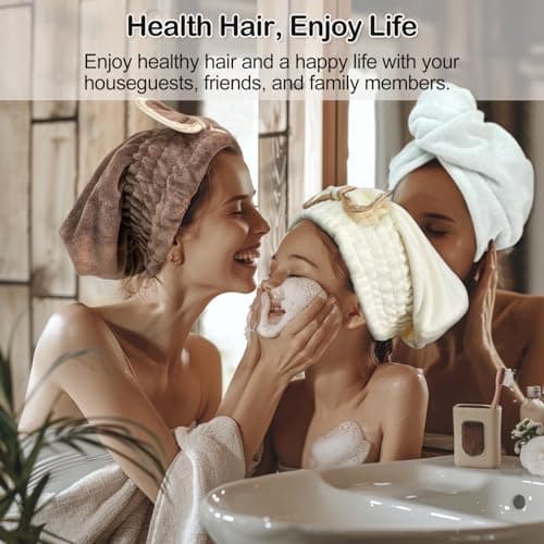 Jseng Microfiber Hair Towel Caps, 3 Packs, Fast Drying, Cute Bowtie Design, Cream, Khaki, Pink, Women & Girls Aged 14 And Above - Thumbnail 2