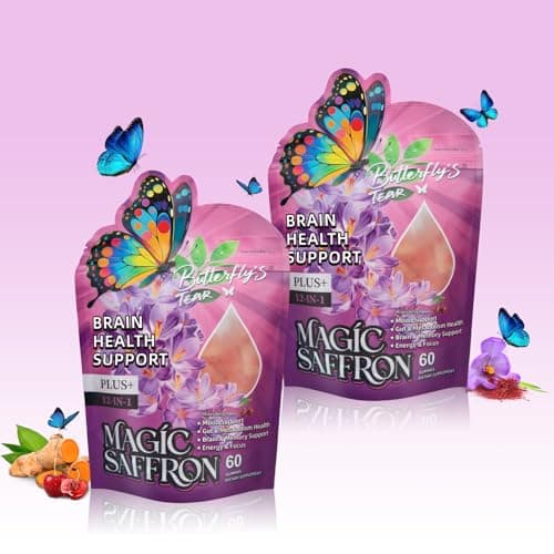 BUTTERFLY'S TEAR Saffron Gummies | 12-in-1 Daily Health Support | Mixed Berry Flavor | Mood, Gut & Metabolism, Mind & Body, Energy Support | 120 Gummies Dietary Supplement