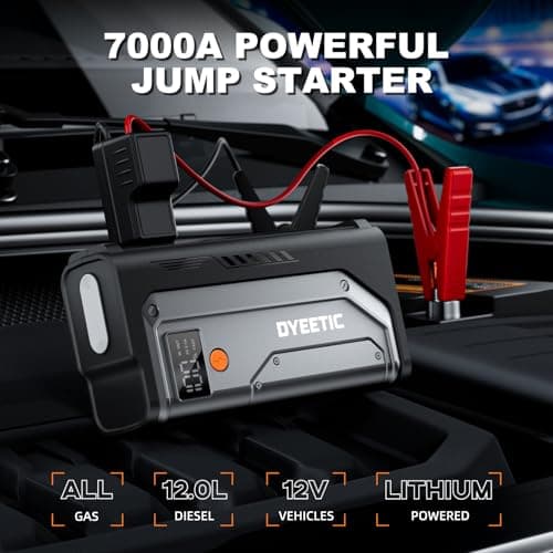 7000A Jump Starter, 12V Car Battery Booster Pack(All Gas/12.0L Diesel)，Car Starter Smart Jumper Cables, Battery Jumper 26800mAh Portable Power Bank，Flashlight - Thumbnail 2