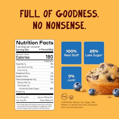 Muffinful Triple Blueberry Mini Muffins – Bakery Fresh Bite-Sized Treats – 60 Muffins Total (15 Packs of 4) – Less Sugar, Nothing Artificial, Individually Wrapped - Thumbnail 2
