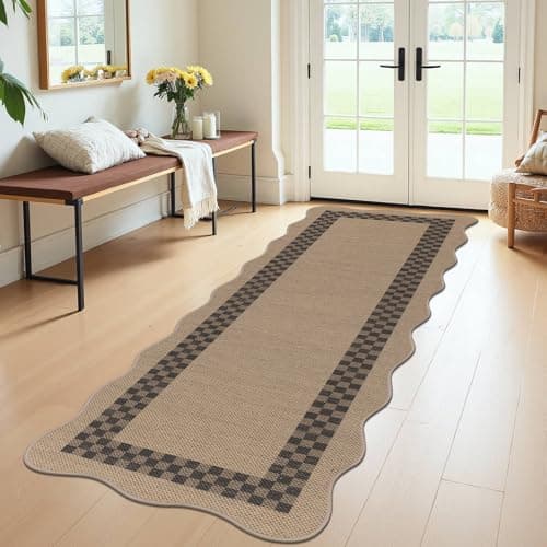U'Artlines Hallway Runner Rug, 2'x6' Non Slip Washable Jute Kitchen Rug, Farmhouse Floor Carpet Runners for Kitchen, Entryway, Bathroom, Laundry Room, Indoor Home Decor (Checked) - Image 1