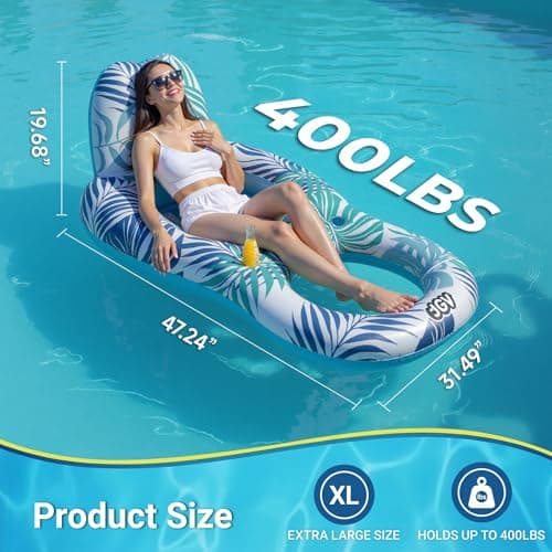 JGV Pool Floats Lounger, 2-Pack Inflatable Chair Lounger Floaties with Drink Holder, Inflatables Water Floating Rafts for Swimming Pool Tanning, Pool Party, Summertime Beach Outdoor - Multicolor - Thumbnail 3