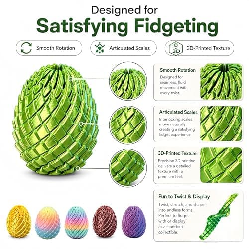 JimSeiSei 3D Printed Fidget Toy, Twisty Dragon Eggs, Spiral Slippery Egg Fidget Toy, Stress Relief Sensory Desk Toy for Adults and ADHD, Rotating Focus Anxiety Relief Pocket Toy (YellowGreen) - Thumbnail 2