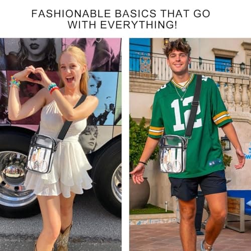 LATMAP 4 POCKETS Clear Bag For Stadium Approved Events Crossbody Messenger Concerts Purse Stadium Transparent Handbag For Women Men Black2 - Thumbnail 3