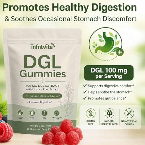 INFNTVITA DGL Licorice Root Gummies 400mg – Deglycyrrhizinated Licorice Extract for Stomach & Gut Support – Digestive Comfort & Acid Relief Support – Vegan, Gluten Free, Berry Flavor – 60 Gummies - Thumbnail 4