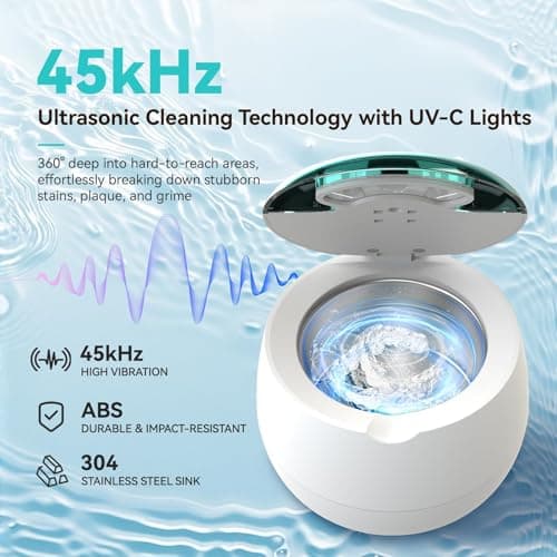 Ultrasonic Denture Retainer Cleaner Machine - 45kHz Retainer Cleaner Machine with 200ML Dental Cleaning Pod, 4 Modes Ultrasonic Cleaner for Denture, Mouth Guard, Aligner, Braces, Toothbrush, Jewelry - Thumbnail 2