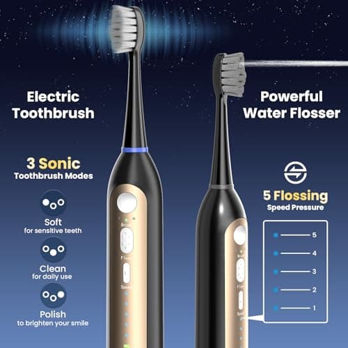 Ducard Electric Toothbrush with Water Flosser, 3 Sonic Toothbrush Modes & 5 Water Flossing Pressure for Deep Clean, IPX7 Waterproof for Shower, Rechargeable Flosser for Braces Sensitive Gums, 4 Heads - Thumbnail 3