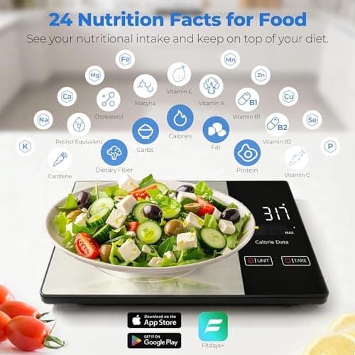 WARMKEY Smart Nutrition Food Scale with App - 1g Precision Digital Kitchen Scale, Tracks Calories & 24 Nutrients, Macros, Fat & Protein for Keto, Fitness & Meal Prep, 11lb/5kg with Tare Function - Thumbnail 3