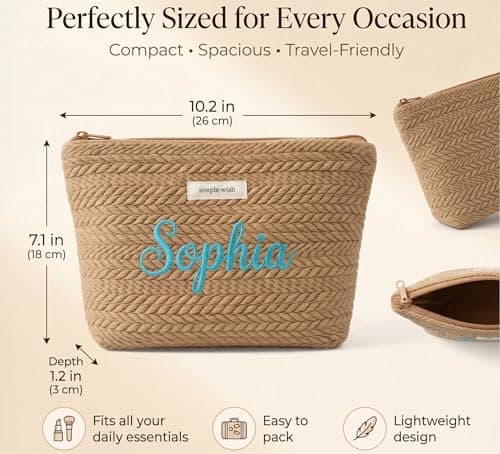 Personalized woven travel makeup bag, with extra-large capacity and thick inner lining, crafted with embroidery technique. It is convenient to carry and is a must-have bag for women on the go. - Thumbnail 3