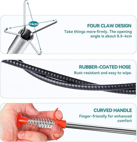 Ehigta 61 inch Drain Snake Flexible Grabber Claw – Toilet Snake Drain Claw for Clog Remover & Pick Up Small Items - Thumbnail 2
