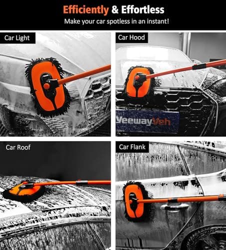 YeewayVeh Car Wash Brush, 43" Extendable Car Wash Brush Mop with Long Handle, 15 Degree Curved Soft Car Washing Brushes with Extra Microfiber Brush Head for Truck SUV Cleaning, Orange - Thumbnail 4