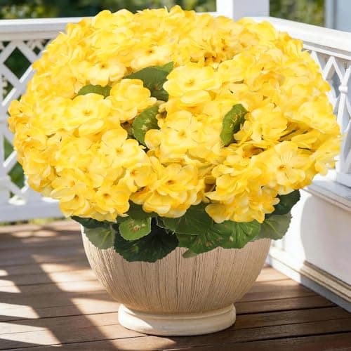 FULLMUSIC Artificial Flowers for Outdoor, UV Resistant Realistic Geranium Fake Flowers-Faux Flowers for Outdoor planters, Garden, Porch, Patio, Window Box Home Decor All Year Round (6, Yellow) - Image 1