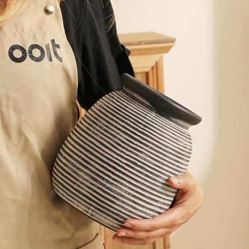 Ceramic Rustic Vase,7.48" Flowers Pottery Vases Home Decor Round Wide-Mouth Farmhouse Decorative Vase for Flowers Pampas for Table Living Room Entryway Mantel Shelf Kitchen Bathroom Bedroom - Thumbnail 3