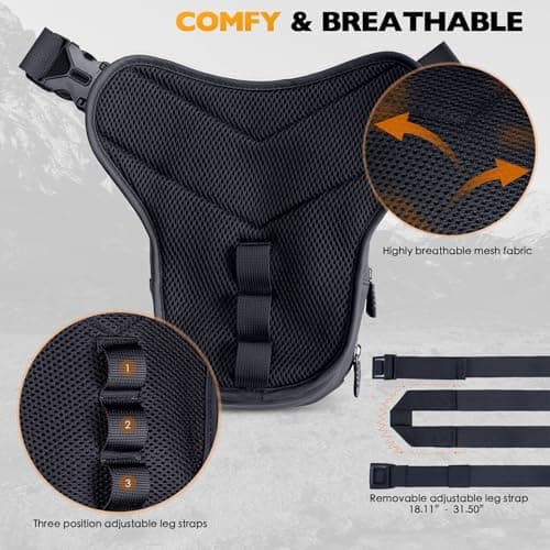 Motorcycle Leg Bag for Men Women, Thigh Bag with Reflective Logo and Removable Leg Straps Can Crossbody Fanny Pack, Motorcycle accessories gear Use for Outdoor Cycling Hiking Camping Fishing - Thumbnail 6