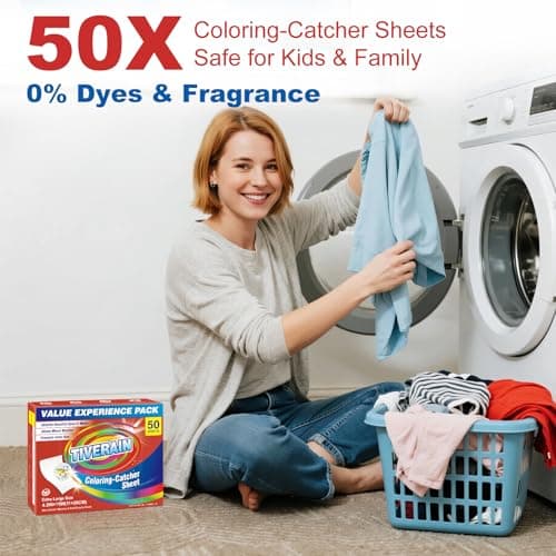 TIVERAIN 50pcs Laundry Color Catcher Sheets,Color Grabbers Dye Grabbing Sheets,Allow Mixed Washes and Prevents Color Runs,Fragrance Free Color Absorber Sheets for Washer No Fluorescent Agent - Thumbnail 6