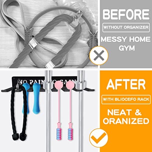 Gym Home Rack 8 Hook Heavy-Duty Wall-mounted Organizer Multi-Purpose Workout Gear Wall Hanger Storage for Resistance Bands Jump Ropes Lifting Belt Fitness Bands Barbells Carabiners Included (NO PAIN NO GAIN) - Thumbnail 2