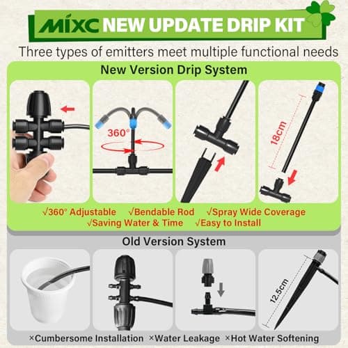 MIXC 2026-Upgrade 360° Adjustable Drip Irrigation System Kit, 133FT Bendable Watering Misting System with 3 Spray Nozzle Types, 1/2" (33FT) & 1/4" (100FT) Tubing for Garden Raised Bed Lawn Greenhouse - Thumbnail 4