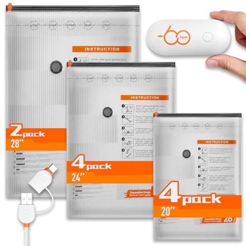 10 Packs Vacuum Seal Bags with USB/Type-C Pump, 3 Sizes Travel Vacuum Storage Bags for Clothing, Vacuum Packing Bags for Closet Organization, Bedding & Seasonal Storage - Image 1
