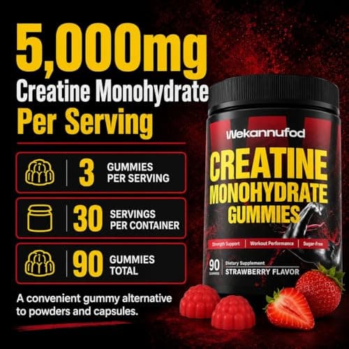 Wekannufod NSF/ANSI 173 Certified Creatine Monohydrate Gummies, 5000mg Creatine per Serving, Sugar-Free Creatine Gummies for Men & Women, Vegan, Gluten-Free, Non-GMO, Strawberry Flavor, 90 Count - Thumbnail 4