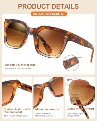 JOLISU Bifocal Sunglasses Reader - 3 Pack Lightweight Oversized Classic Style for Women Reading With UV 400 Protection Readers Built-in(1.75) - Thumbnail 4