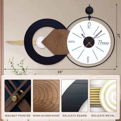 AXAORIRA 35x20 Inch Large Modern Wall Clock, Silent Quartz Movement Decorative Clocks for Living Room, Bedroom, Office - Ideal Gift for Home Decor Lovers - Thumbnail 2