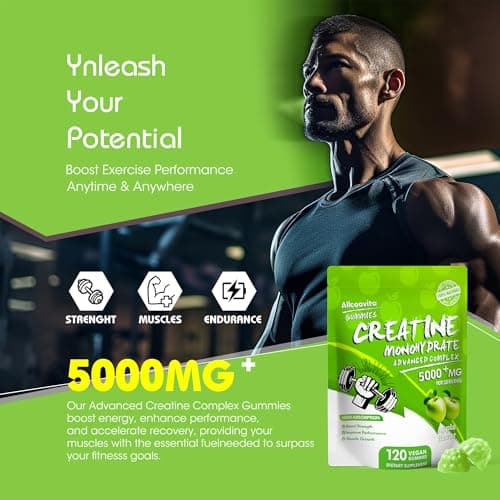 NSF Certified Creatine Gummy - Creatine Monohydrate Gummies 5000mg for Men & Women -120 Gummies Advanced Formula, Muscle Strength, Muscle Builder, Energy Boost, Pre-Workout Supplement-Apple - Thumbnail 4