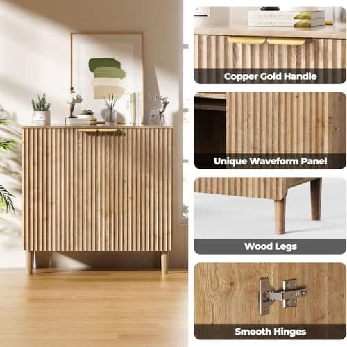 LOOMORA Sideboard Buffet Storage Cabinet - Wood Cabinets with Adjustable Shelves Fluted Doors, Anti-Tip Console Table for Kitchen Dining Living Room or Entryway Hallway, Easy Assembly, Natural - Thumbnail 5