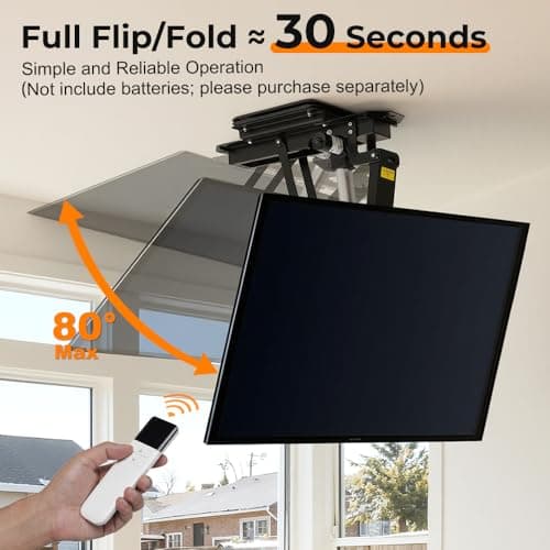 360° Manual Swivel Electric Flip Down TV Mount for 32–75 Inch Flat/Curved Screens, Remote Control, 0–80° Electric Tilt, for Living Room, Bedroom, and Patio - Thumbnail 6