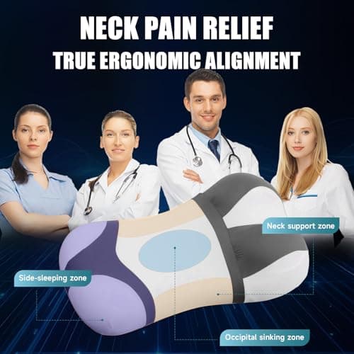 Aeepilo Ergonomic Cervical Pillow for Neck Pain Relief - Contoured Memory Foam for Side, Back, Stomach Sleepers - Cooling Orthopedic Neck Support Pillows with Washable Case, only for Adult - Thumbnail 4