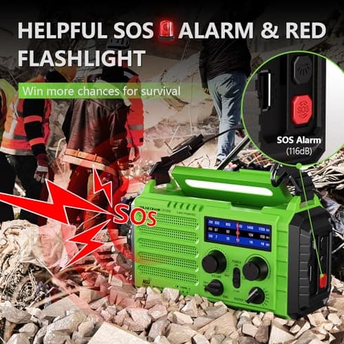 NOAA-Certified Emergency Weather Radio, AM/FM Portable Solar Hand Crank Powered with Flashlight & Reading Lamp for Emergency, Rechargeable Battery, SOS Alarm, Cell Phone Charger for Outdoor & Home Use - Thumbnail 6