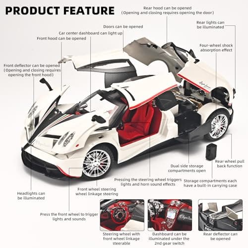 RZAPE Car Toys for Boys 1 18 Scale Diecast Cars Compatible for Pagani Huayra Dinastia Model Car Kits Collection,Metal Pull Back Cars with Light and Sound,Toy Cars for Boys Age 4-7（White） - Thumbnail 3