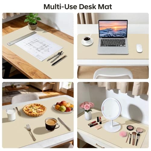 Yuwiiuuo Leather Desk Pad Protector, Office Desk Mat, Large Mouse Pad, Non-Slip PU Leather Desk Blotter, Waterproof Computer Desk Writing Pad for Office and Home (Beige, 23.6" x 13.7") - Thumbnail 3
