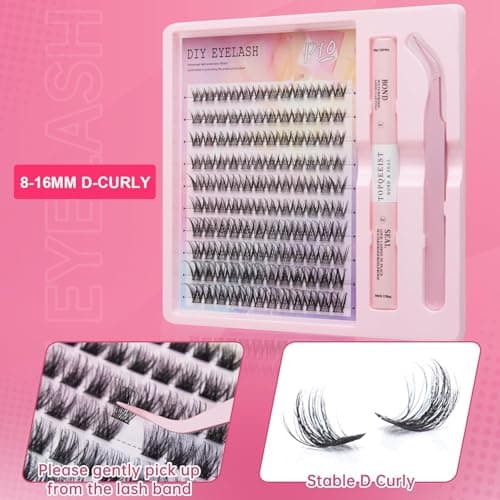 Lash Clusters Kit 8-16MM Wispy Natural Cluster Eyelash Extension Kit DIY Lash Extension Kit 120Pcs D-curly Eyelash Clusters Volume Individual Lashes Kit With Bond & Seal,Tweezers - Thumbnail 6