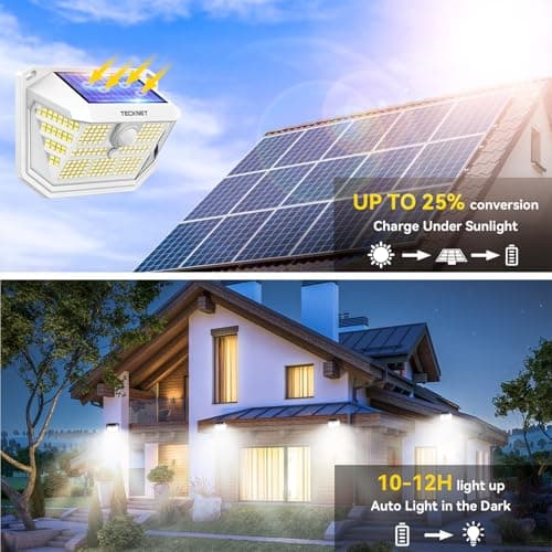 TECKNET 231 LED Solar Motion Lights Outdoor Waterproof, 4 Pack 300° Angle & 3 Lighting Modes PIR Motion Sensor Security Solar Wall Lights IP65 for Fence Front Door Yard Deck Garden Garage - Thumbnail 2