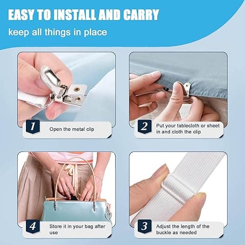 Table Cloth Holder Clips Hidden Strap 5 Pack, Adjustable Elasticity Picnic Tablecloth Clip Indoor Outdoor Large Clamp for Thick Tables Bench Cover Party Restaurant Camping RV Essential Accessories - Thumbnail 6