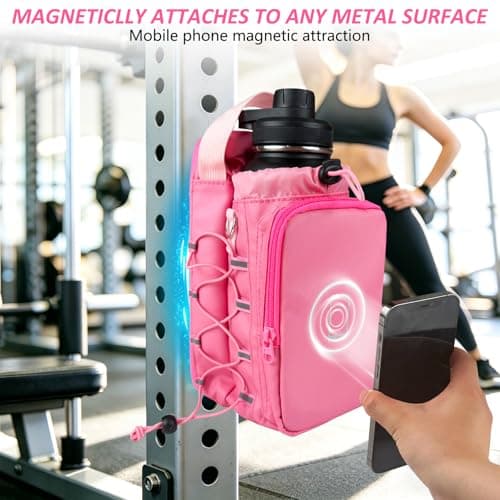 JACZZO Magnetic Gym Bag, Water Bottle Holder,Hands-Free Phone Mount,Gym Gifts for Women and Men (Pink) - Thumbnail 2