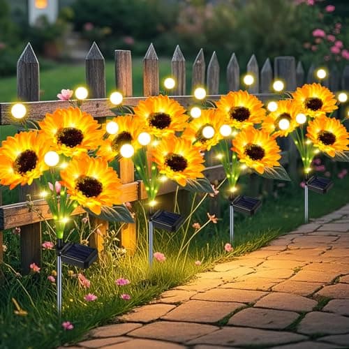 yeuago Sunflower Solar Lights Outdoor Garden Decor,Upgraded 4 Pack Solar Sunflowers with Firefly Lights Waterproof,Gifts for Mom Women Grandma,Garden Decor for Outside Yard Patio Pathway Lawn