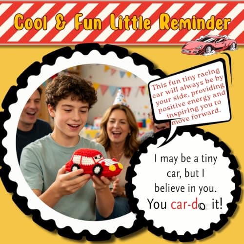 Car Lover Crochet Gifts for Men - 'You car-do it' Positive Gifts for Son Father Boyfriend Husband Brother Grandpa Boss Guys Birthday Party Presents, Funny Racing Car with Inspirational Support Cards - Thumbnail 3
