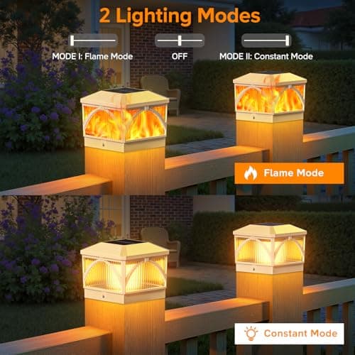 LETMY 8 Pack Solar Flame Post Cap Lights Outdoor- Flickering Flame & Warm Light 4x4 Fence Post Solar Lights Outdoor Waterproof for Fence, Garden, Yard, Deck, Patio Decor, 4X4 Vinyl Wooden Posts(White) - Thumbnail 2