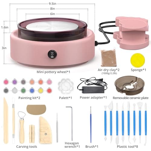 Skirfy Mini Pottery Wheel for Beginners Adults with Foot Pedal9.5" Ceramic Machine for Kids Art Craft Glow in Dark Kits 2.2LB Air-Dry Clay,Carving Tools Adjustable Speed,DIY Projects Birthday Gift - Thumbnail 2