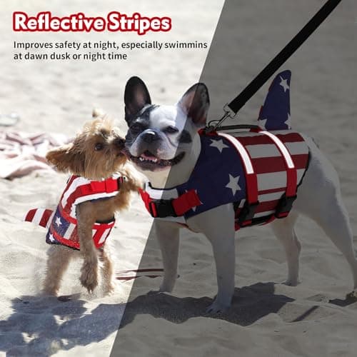 Dogcheer Dog Life Jacket Shark, American Flag Dog Life Vest with Reflective Stripes & Rescue Handle, Adjustable High Buoyancy Puppy Swim Float Vest for Small Medium Large Dogs - USA Flag, XS - Thumbnail 5