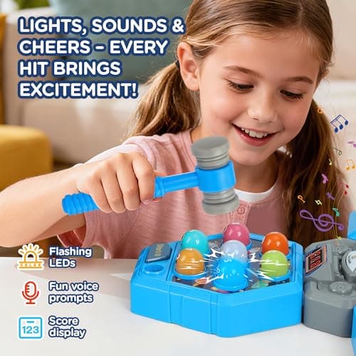 Guffawz 3-Player Whack Game Toy Mole with Lights & Sounds, 3Modes&7Speed Levels, LED Scoreboard, Interactive Hammer Toy, Educational Pounding Game for Kids Ages 3-10, Gifts for Boys & Girls - Thumbnail 4