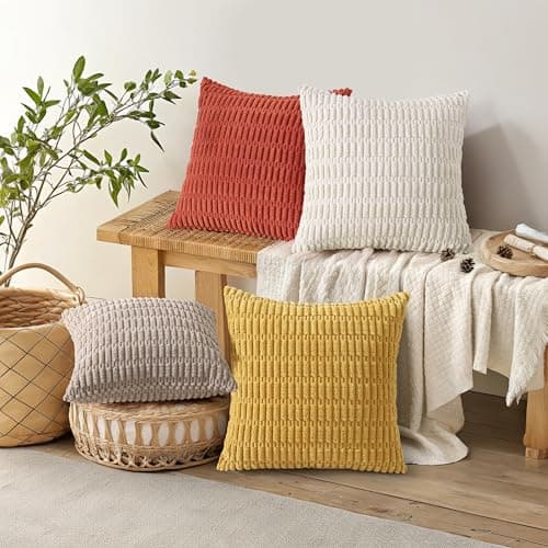 decorUhome Dark Rust Neutral Decorative Throw Pillow Covers 12x20 Inch Set of 2, Boho Soft Corduroy Striped Rectangle Pillow Covers Modern Twill Pillow Covers for Couch Bed Sofa Living Room - Thumbnail 5